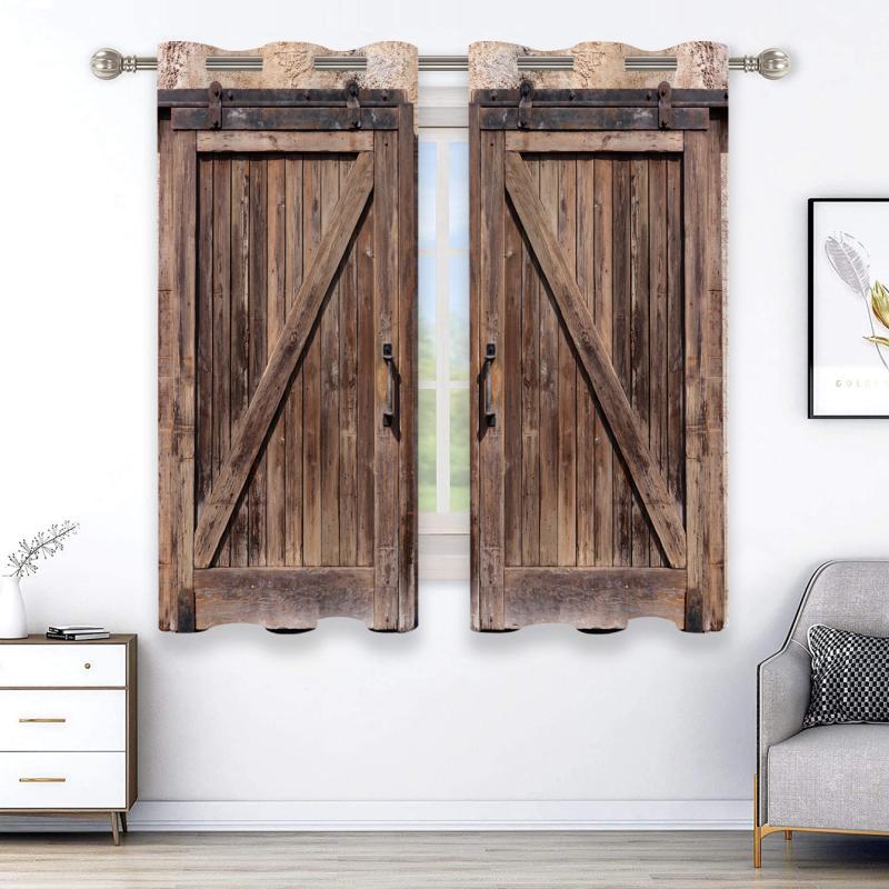 2pcs Rustic Door Pattern Curtain for Home Decor