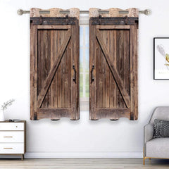 2pcs Rustic Door Pattern Curtain for Home Decor
