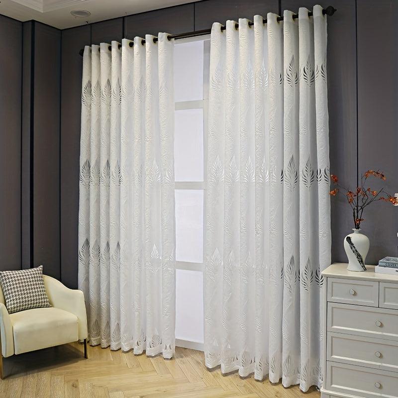 1pc Hollow Leaf Jacquard Window Sheer Curtain Soft Home Decor