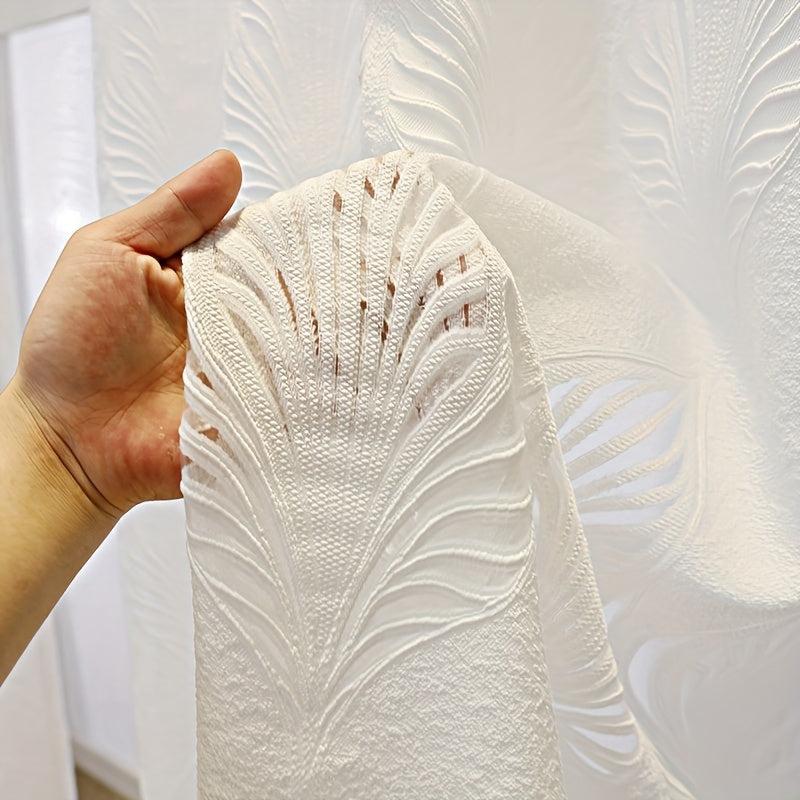 1pc Hollow Leaf Jacquard Window Sheer Curtain Soft Home Decor