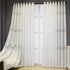 1pc Hollow Leaf Jacquard Window Sheer Curtain Soft Home Decor