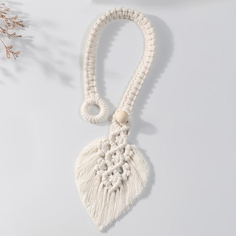 Bohemian Woven Curtain Binding Rope Tassel Leaf Wood Bead Decoration