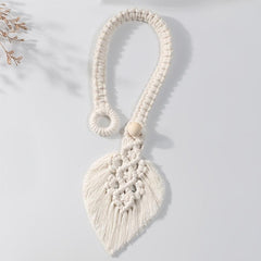 Bohemian Woven Curtain Binding Rope Tassel Leaf Wood Bead Decoration