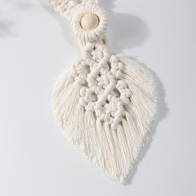 Bohemian Woven Curtain Binding Rope Tassel Leaf Wood Bead Decoration
