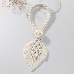 Bohemian Woven Curtain Binding Rope Tassel Leaf Wood Bead Decoration