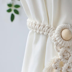 Bohemian Woven Curtain Binding Rope Tassel Leaf Wood Bead Decoration