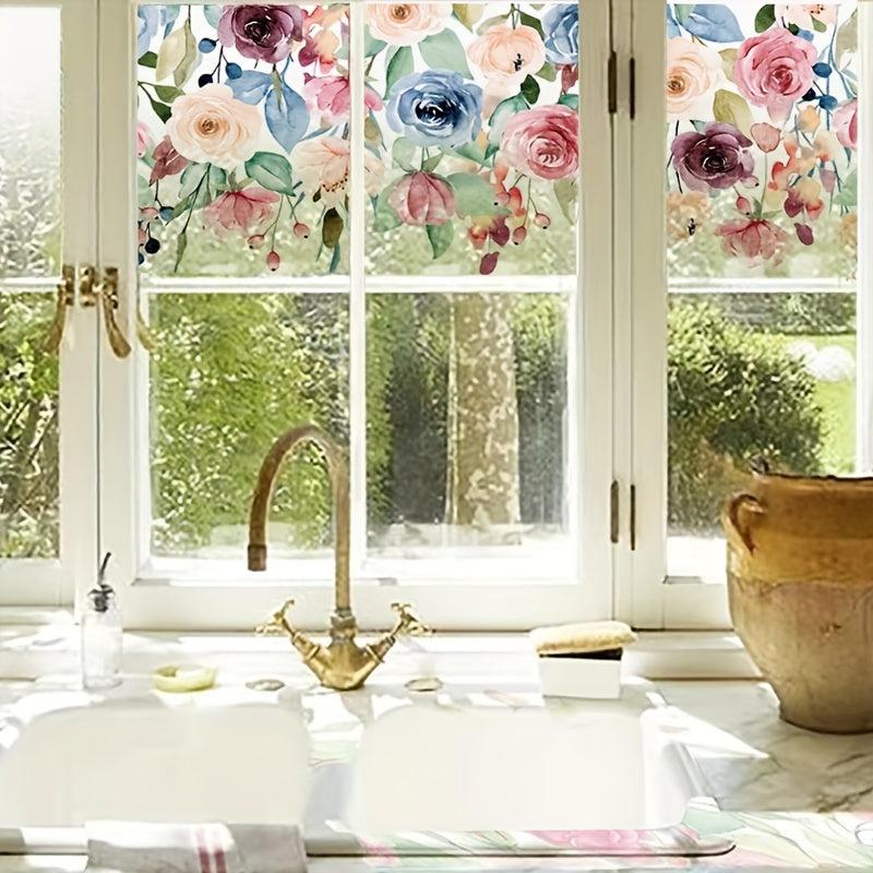 Colorful Flower Pattern Window Privacy Film UV Blocking