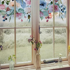 Colorful Flower Pattern Window Privacy Film UV Blocking