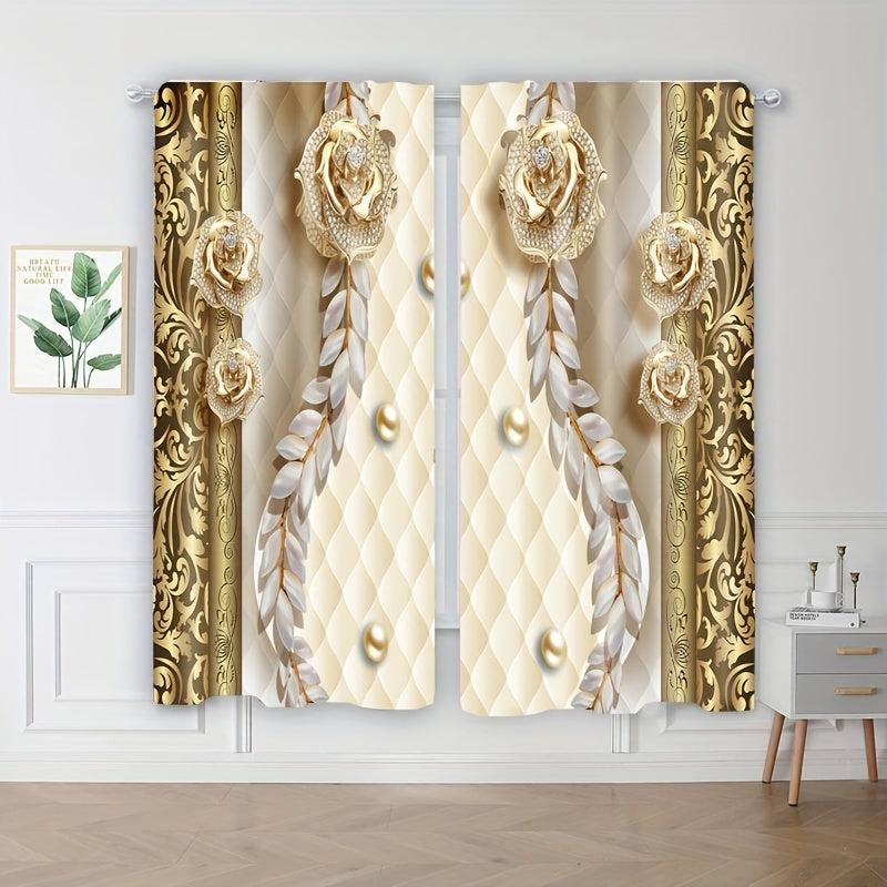 2pcs Marble Floral Curtains for Living Room and Bedroom Decor