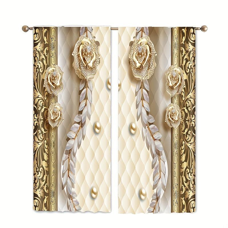 2pcs Marble Floral Curtains for Living Room and Bedroom Decor