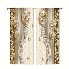 2pcs Marble Floral Curtains for Living Room and Bedroom Decor