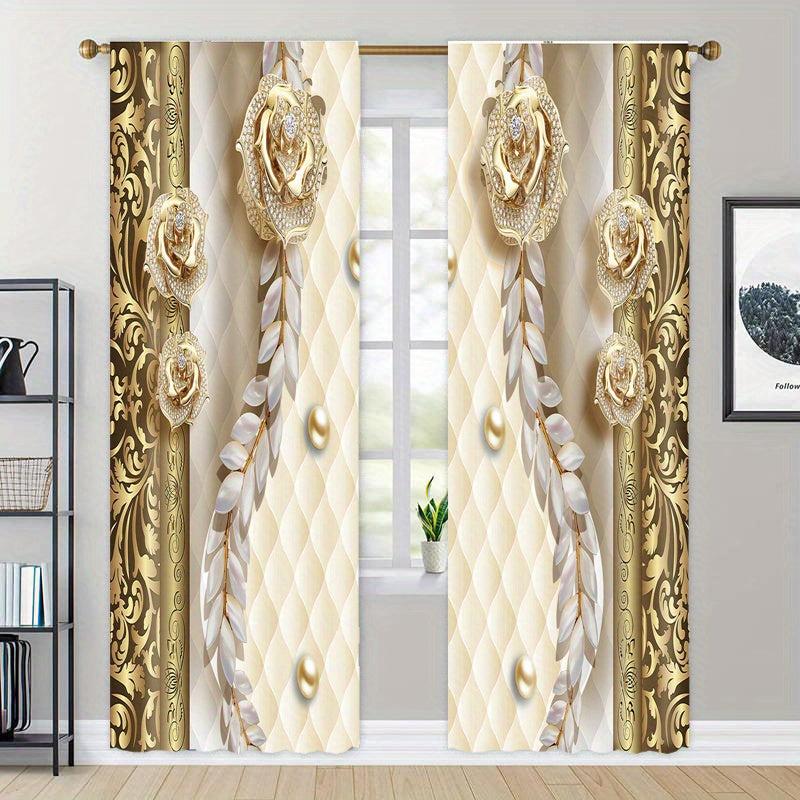 2pcs Marble Floral Curtains for Living Room and Bedroom Decor