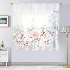 Pink Floral Butterfly Voile Curtain Rod Pocket Semi Sheer for Living Room Bedroo