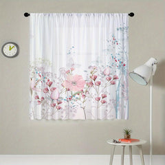 Pink Floral Butterfly Voile Curtain Rod Pocket Semi Sheer for Living Room Bedroo
