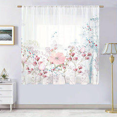 Pink Floral Butterfly Voile Curtain Rod Pocket Semi Sheer for Living Room Bedroo