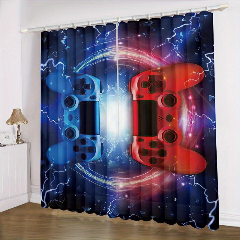 2pcs Lightning Red Gamepad Pattern Curtains with Accessories