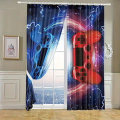 2pcs Lightning Red Gamepad Pattern Curtains with Accessories