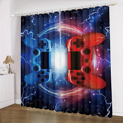 2pcs Lightning Red Gamepad Pattern Curtains with Accessories