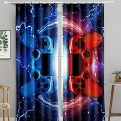 2pcs Lightning Red Gamepad Pattern Curtains with Accessories