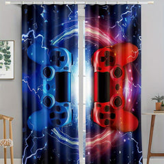 2pcs Lightning Red Gamepad Pattern Curtains with Accessories