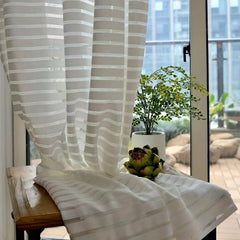 Solid Horizontal Stripe Sheer Curtain for Living Room & Bedroom Decor