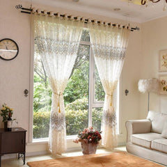 1pc Sheer Curtain Pastoral Tulle Curtain Bedroom Brown Window Drapes Kitchen Hom