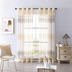 1pc Sheer Curtain Pastoral Tulle Curtain Bedroom Brown Window Drapes Kitchen Hom