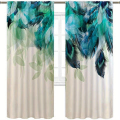 2pcs Peacock Feather Printed Window Curtain for Home Decor