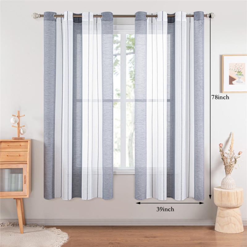 Sheer Tulle Curtains Striped Pattern Perforated Blinds for Living Room Bedroom