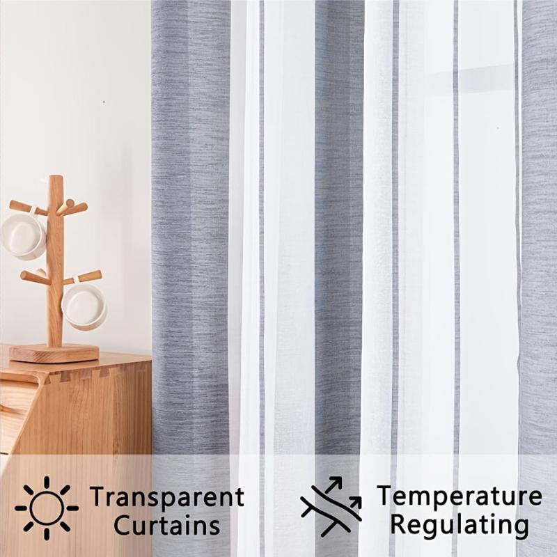 Sheer Tulle Curtains Striped Pattern Perforated Blinds for Living Room Bedroom