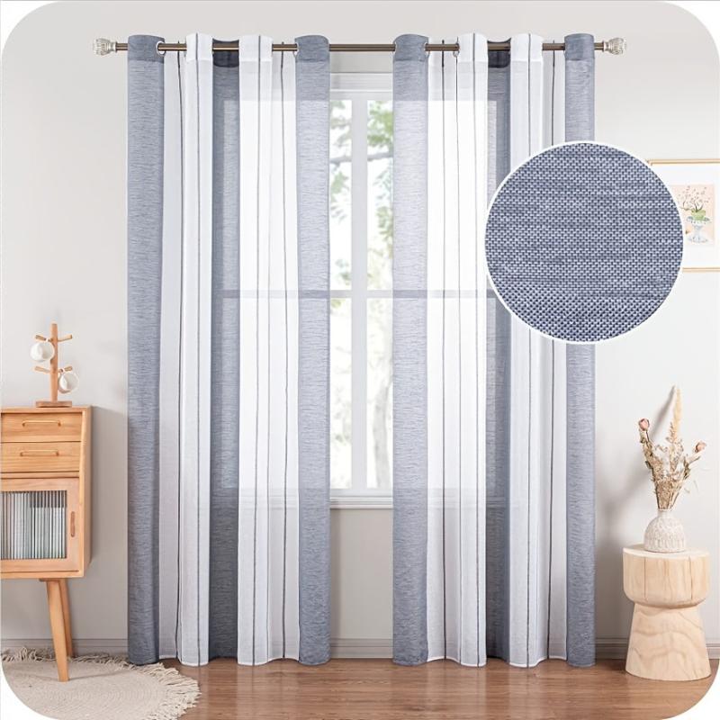 Sheer Tulle Curtains Striped Pattern Perforated Blinds for Living Room Bedroom