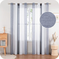 Sheer Tulle Curtains Striped Pattern Perforated Blinds for Living Room Bedroom