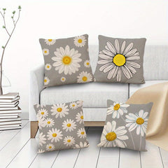 Geometric Daisy Pillow Cover Set Grey Yellow Sofa Living Room Decor
