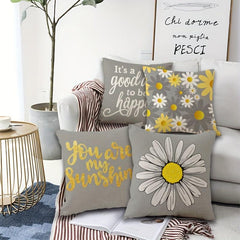 Geometric Daisy Pillow Cover Set Grey Yellow Sofa Living Room Decor