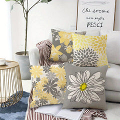 Geometric Daisy Pillow Cover Set Grey Yellow Sofa Living Room Decor