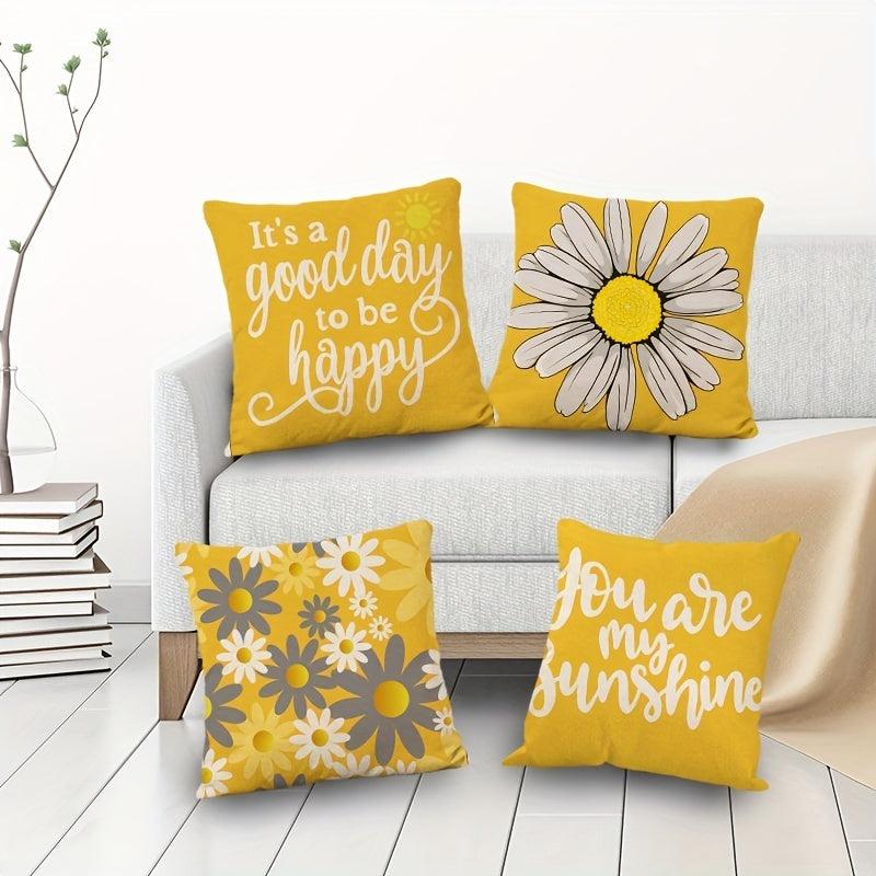 Geometric Daisy Pillow Cover Set Grey Yellow Sofa Living Room Decor