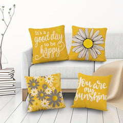Geometric Daisy Pillow Cover Set Grey Yellow Sofa Living Room Decor