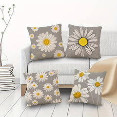 Geometric Daisy Pillow Cover Set Grey Yellow Sofa Living Room Decor