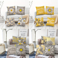Geometric Daisy Pillow Cover Set Grey Yellow Sofa Living Room Decor