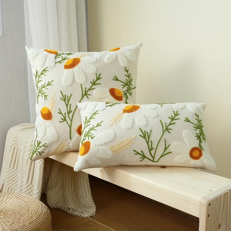 Boho Floral Tufted Pillow Cover with Insert