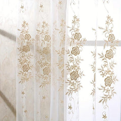 1PC Golden Embroidered Sheer Curtain European Tulle Gauze Curtain Rod Pocket