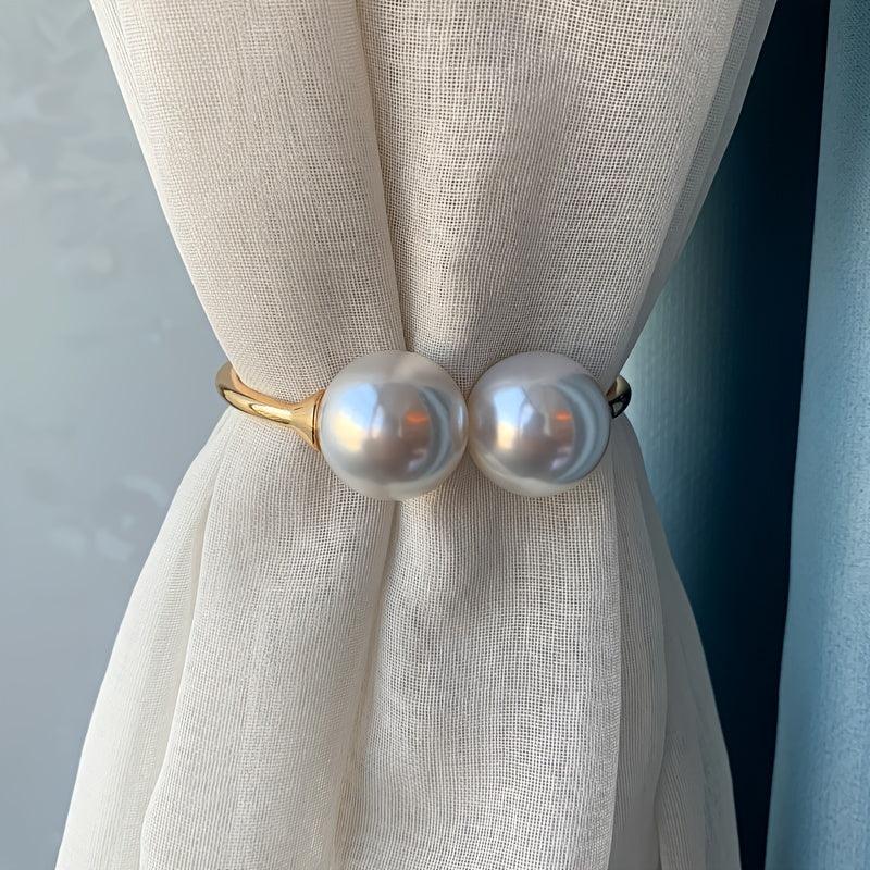1pc Golden Faux Pearl Curtain Tiebacks for Home Kitchen Office and Patio