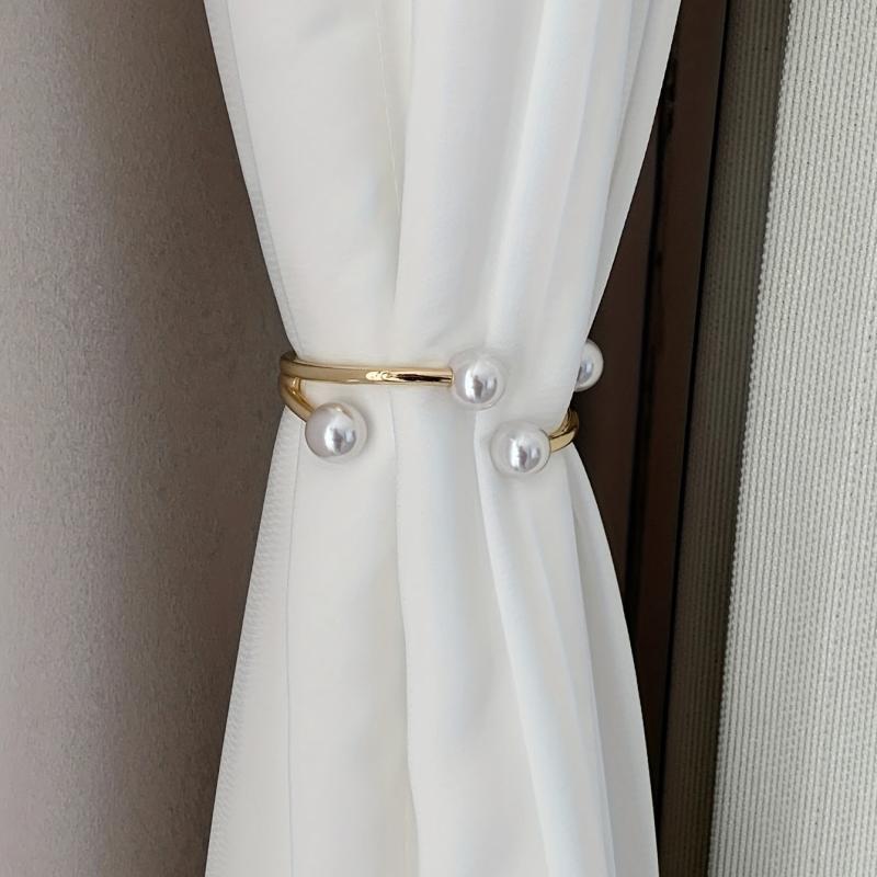 1pc Golden Faux Pearl Curtain Tiebacks for Home Kitchen Office and Patio