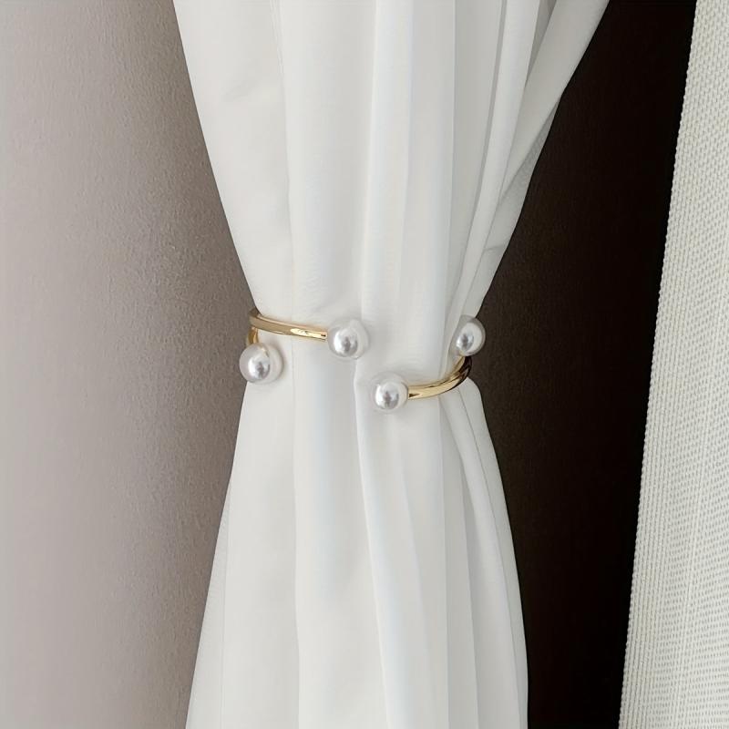 1pc Golden Faux Pearl Curtain Tiebacks for Home Kitchen Office and Patio