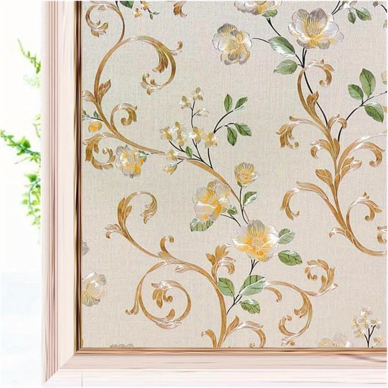 Colorful Frosted Floral Privacy Glass Film Heat Insulation