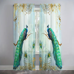 2pcs Peacock Pattern Curtains Rod Pocket for Stunning Background Decor