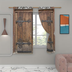 2 Panels Castle Wooden Door Printed Curtains for Living Room Bedroom