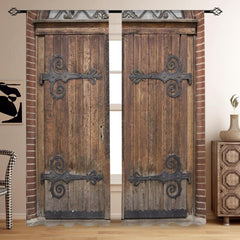 2 Panels Castle Wooden Door Printed Curtains for Living Room Bedroom