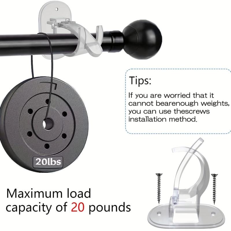 Adhesive Curtain Rod Brackets - No Drilling, 1.52-4.32 cm Rod Holder