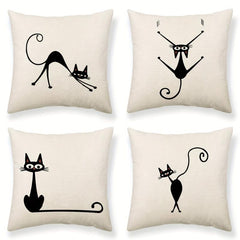 Modern Line Cat Throw Pillow Cover